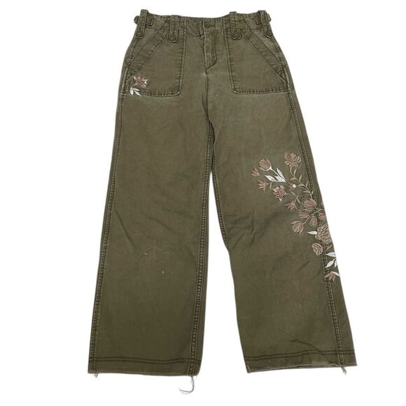 FREE PEOPLE Embellished Dusk Crop Jean Green Size 2 - Picture 2 of 9